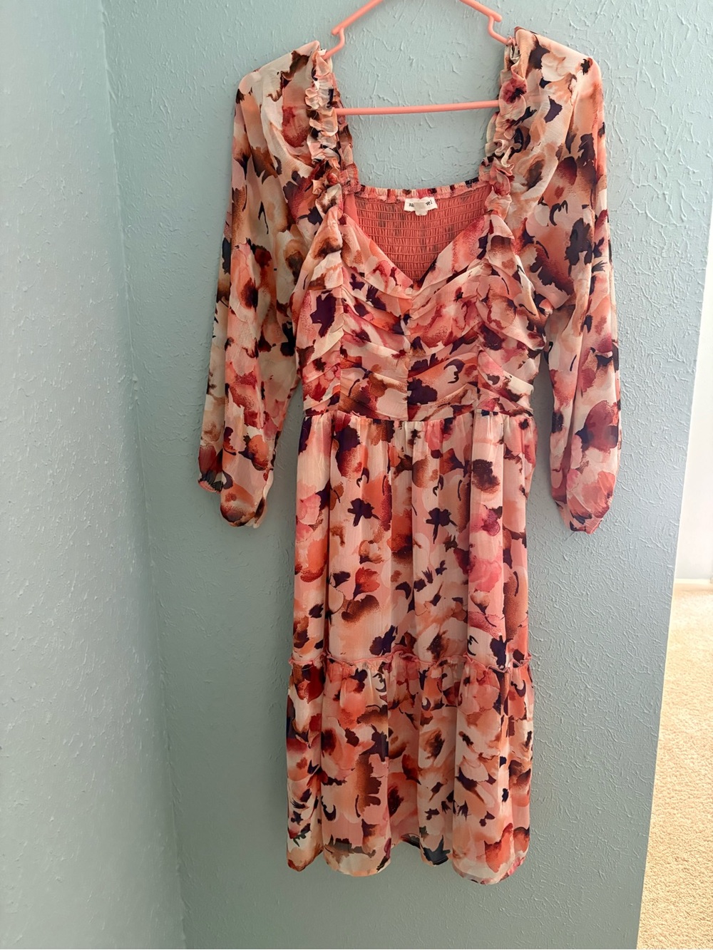 Dance & Marvel Pink Floral Ruffle V-Neck Midi Dress
